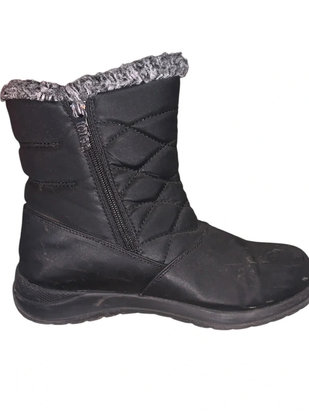 Totes Black Quilted Faux-Fur Lined Winter Boots Zip Up Womans 7